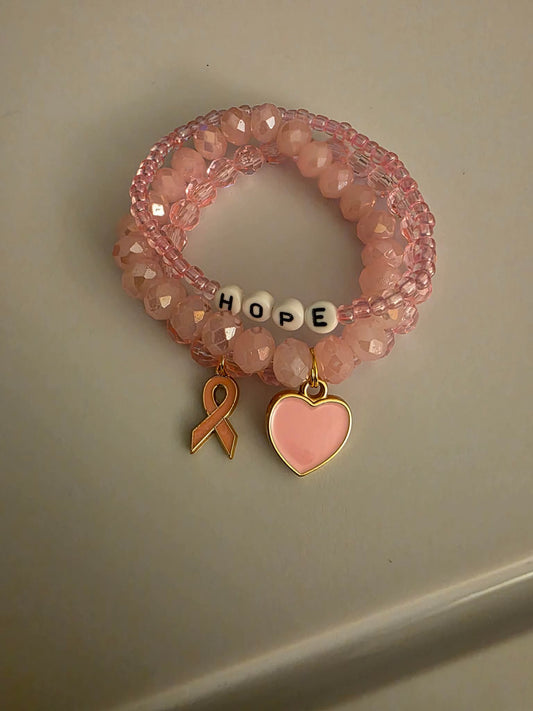 Pink Hope Beaded Bracelet Set