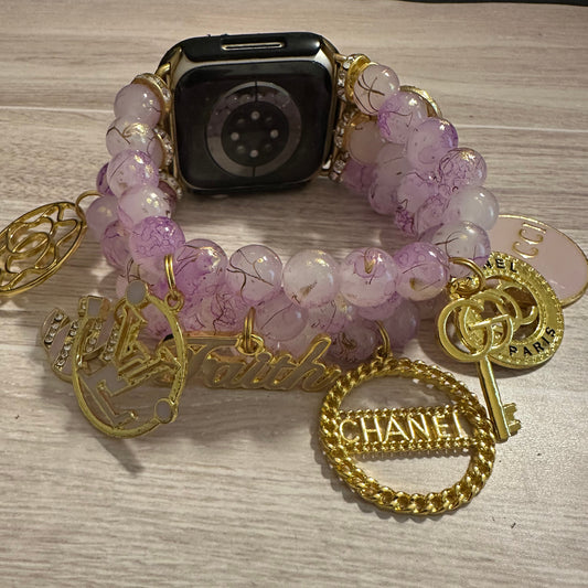 Elegant Lavender Beaded Apple Watch Band