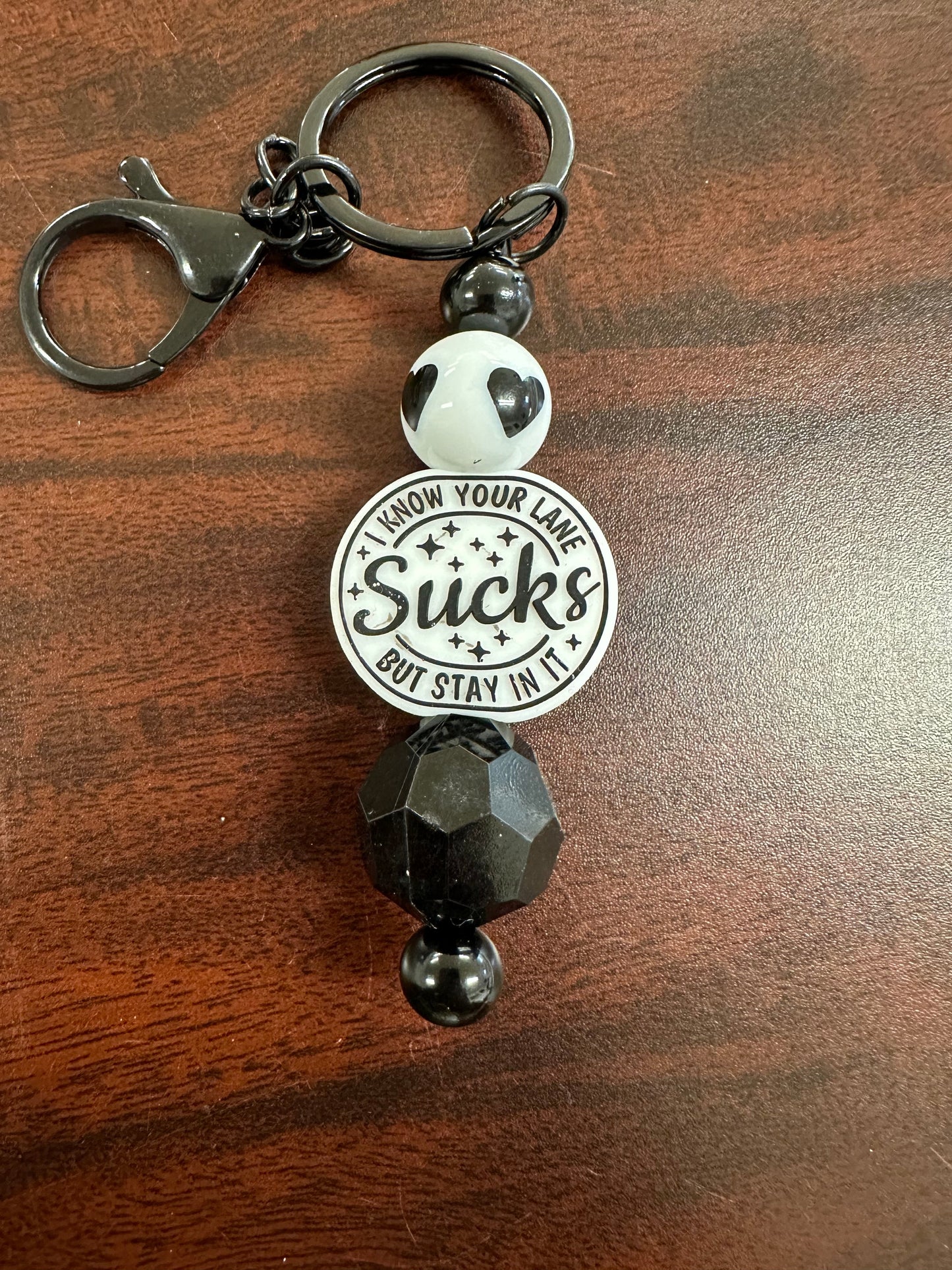 Stay in Your Lane Beaded Keychain