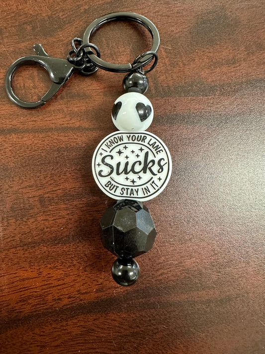 Stay in Your Lane Beaded Keychain
